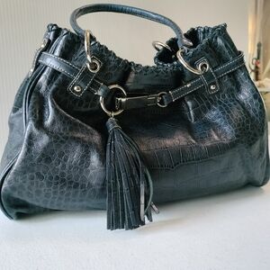 Ann Taylor Blue Croc Embossed Leather Shoulder Bag Handbag  Classic Office